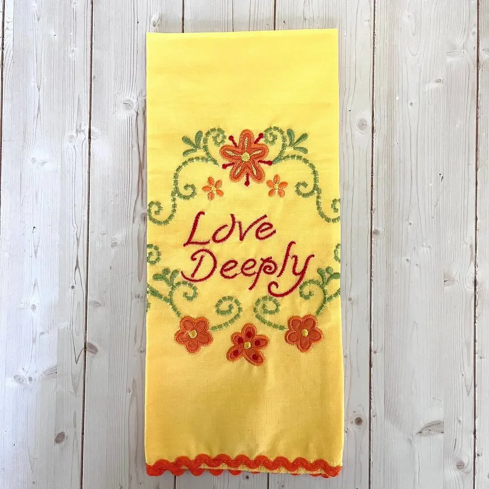 Set of 3 Retro-Style Kitchen Tea Towels Embroidered Floral Inspirational Ric-Rac